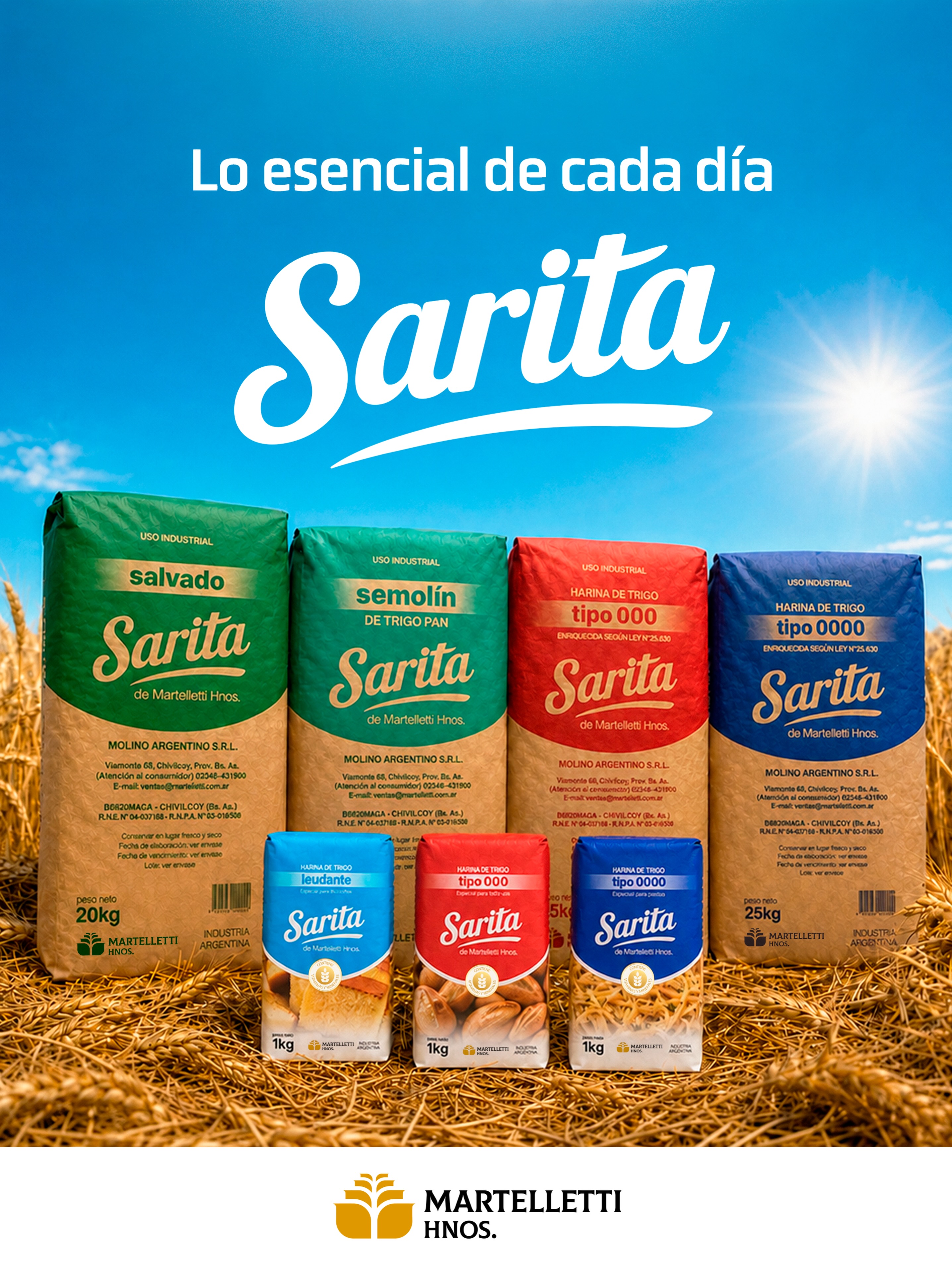 Sarita acompaña tanto las preparaciones de todos los días en los hogares, como el trabajo profesional a mayor escala.

🥖 👨‍🍳 Una familia de productos pensada para lo esencial de cada día.

Pensado para quienes transforman la harina en panes, pastas, pizzas, tortas y muchas recetas más.

¿Las probast