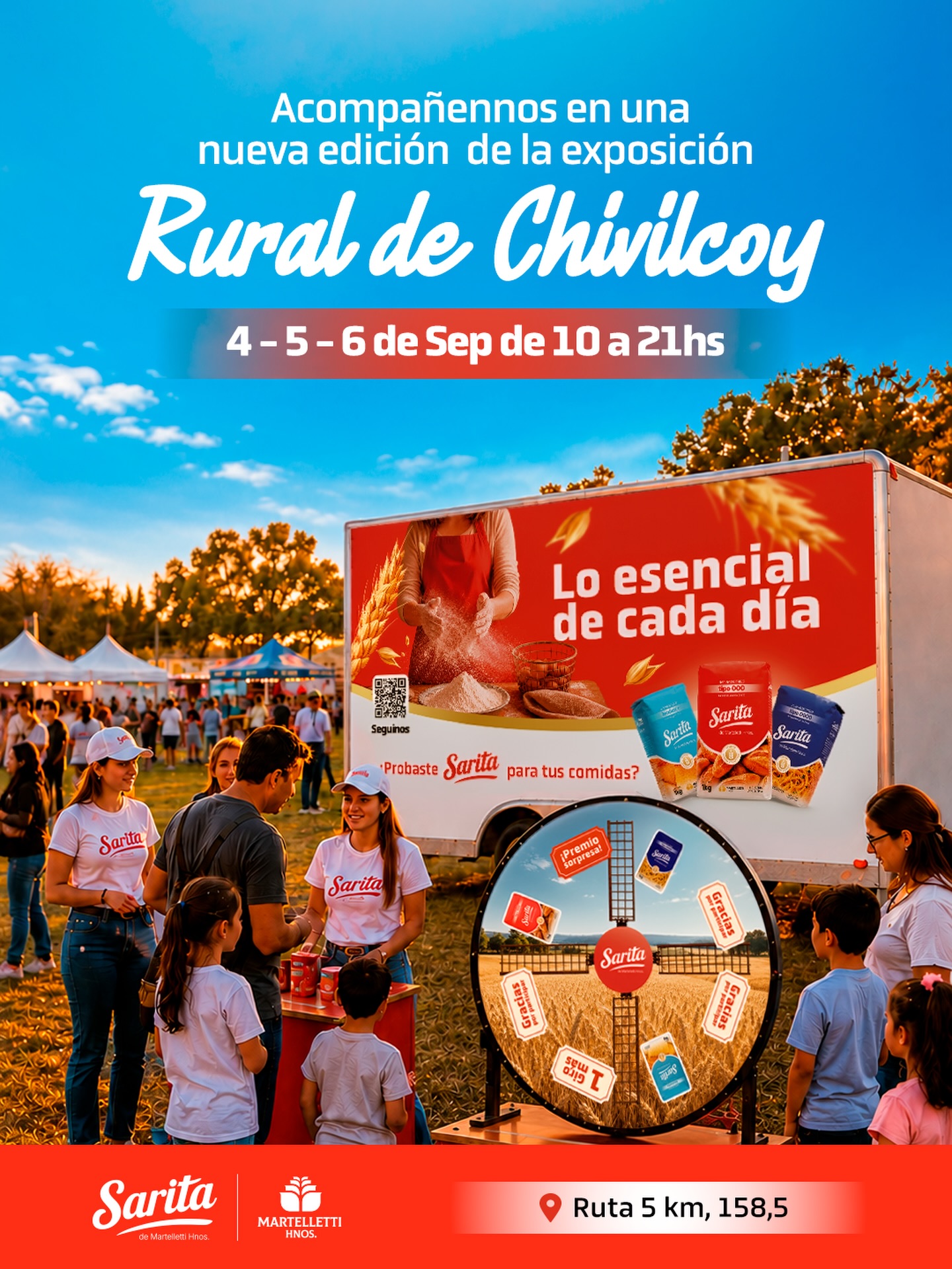 ¡Nos encontramos en casa! 🌾Sarita será parte de la 74.ª Exposición Rural de Chivilcoy con una propuesta para compartir, jugar y llevarse un pedacito de nuestra historia.
Acercate a nuestro foodtruck, girá la ruleta y participá por harinas Sarita y tablitas. 

Queremos conocerte, reencontrarnos con q