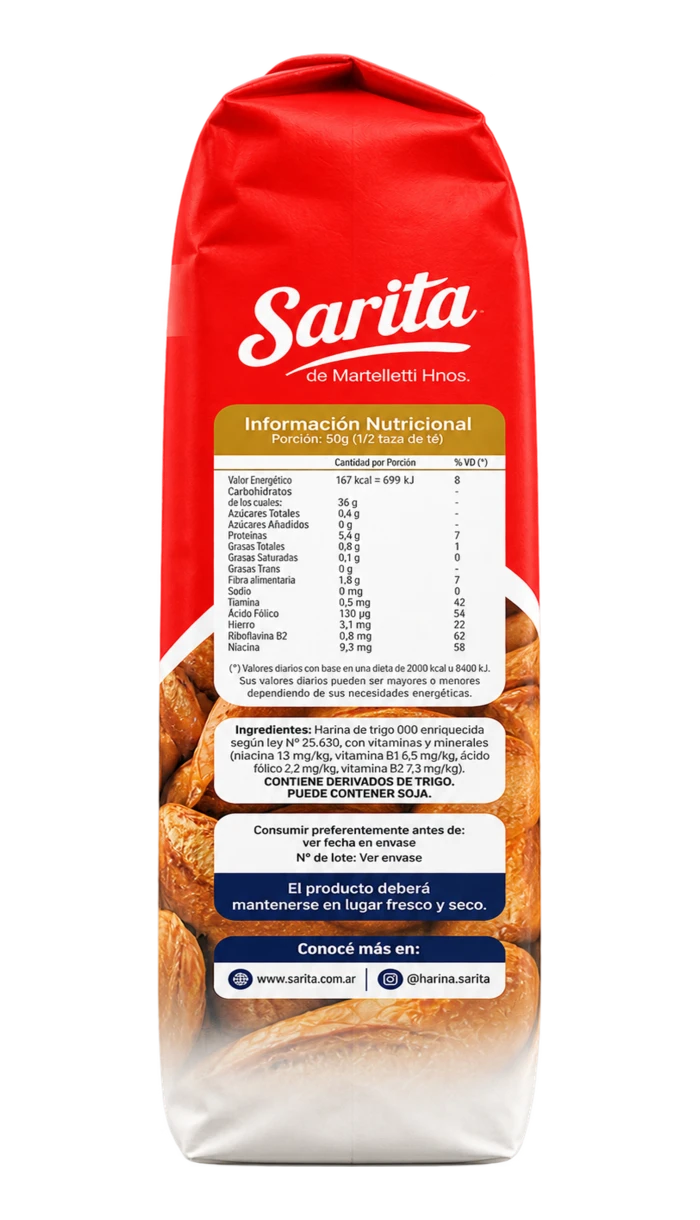 Envase Sarita de harina de trigo Tipo 000 de 1 kilogramo