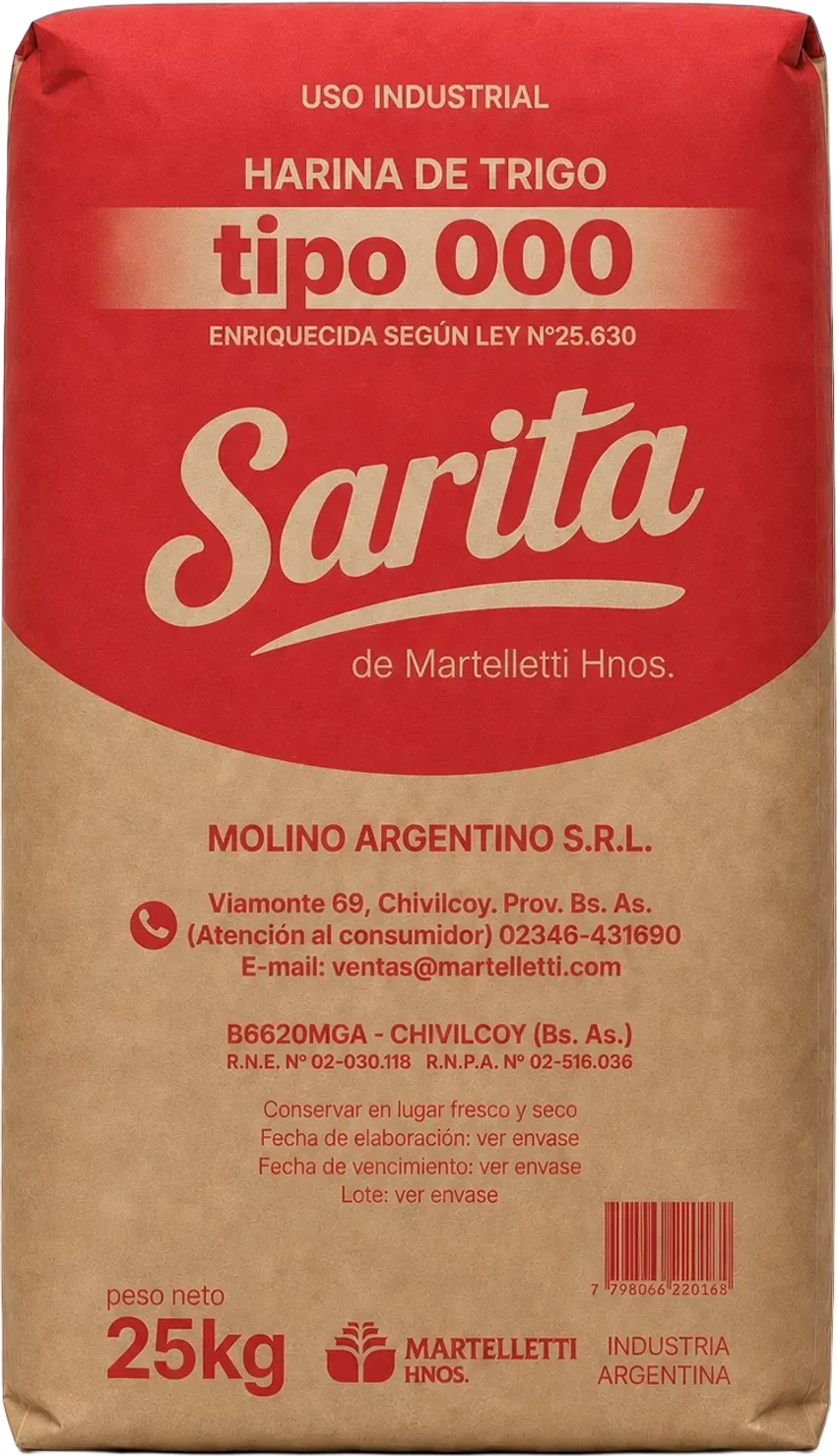 Bolsón Sarita de harina de trigo Tipo 000 de 25 kilogramos
