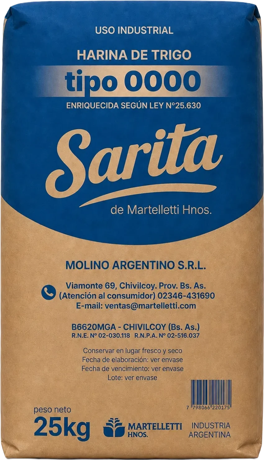 Bolsón Sarita de harina de trigo Tipo 0000 de 25 kilogramos