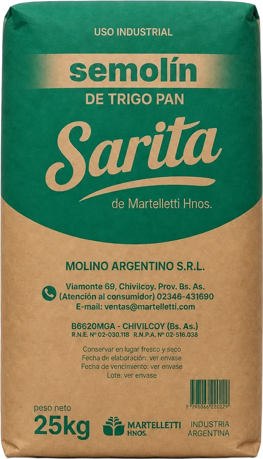 Bolsas Sarita de semolín de trigo pan para uso industrial